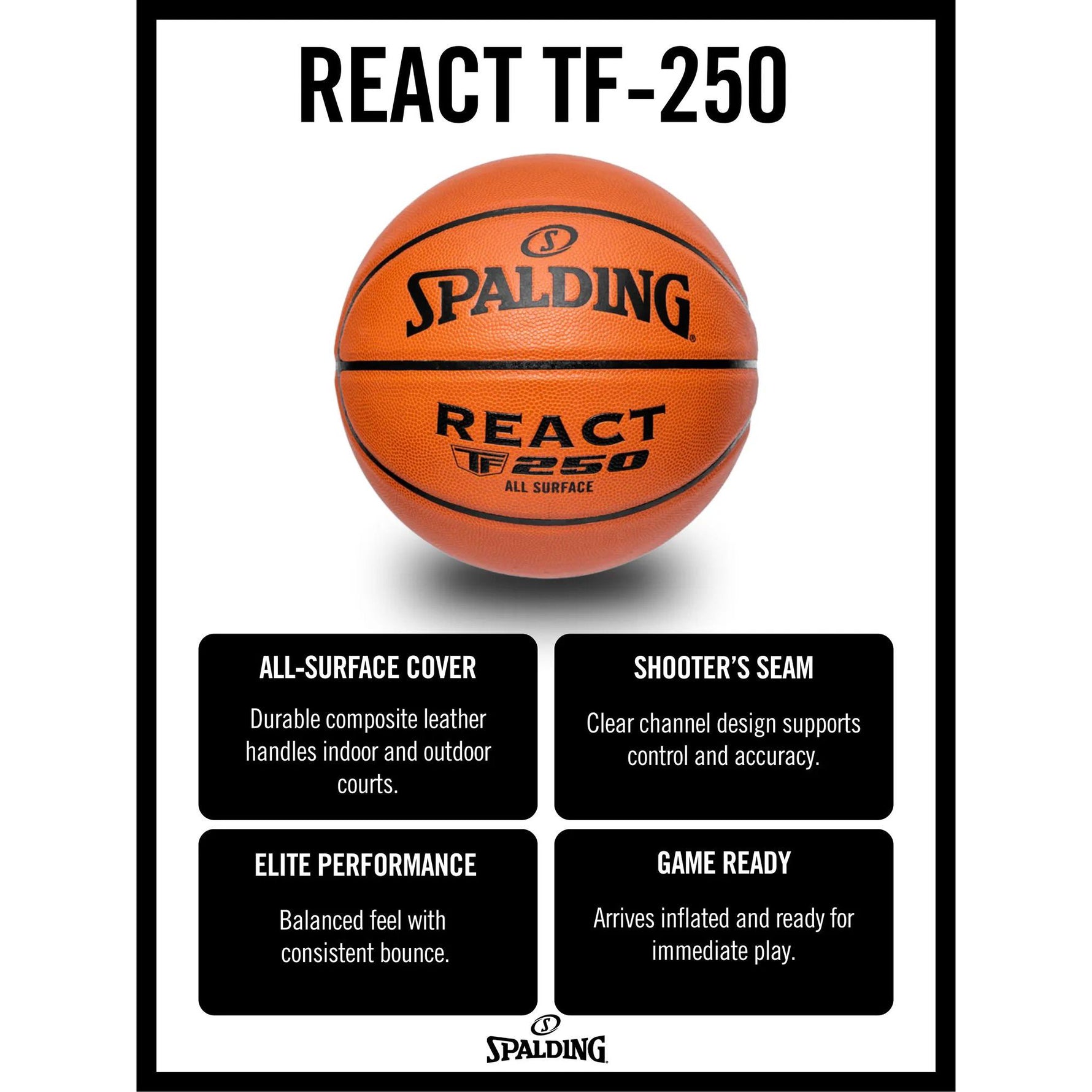 Spalding React TF-250 Official Size 7 Indoor-Outdoor Basketball 29.5 Inch